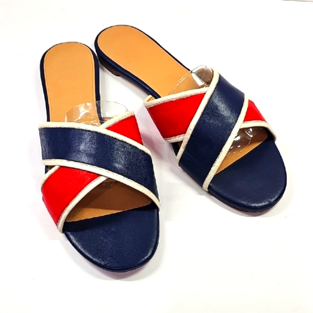 J Crew Women's Navy and Red Slide Sandals - Picture 1 of 12